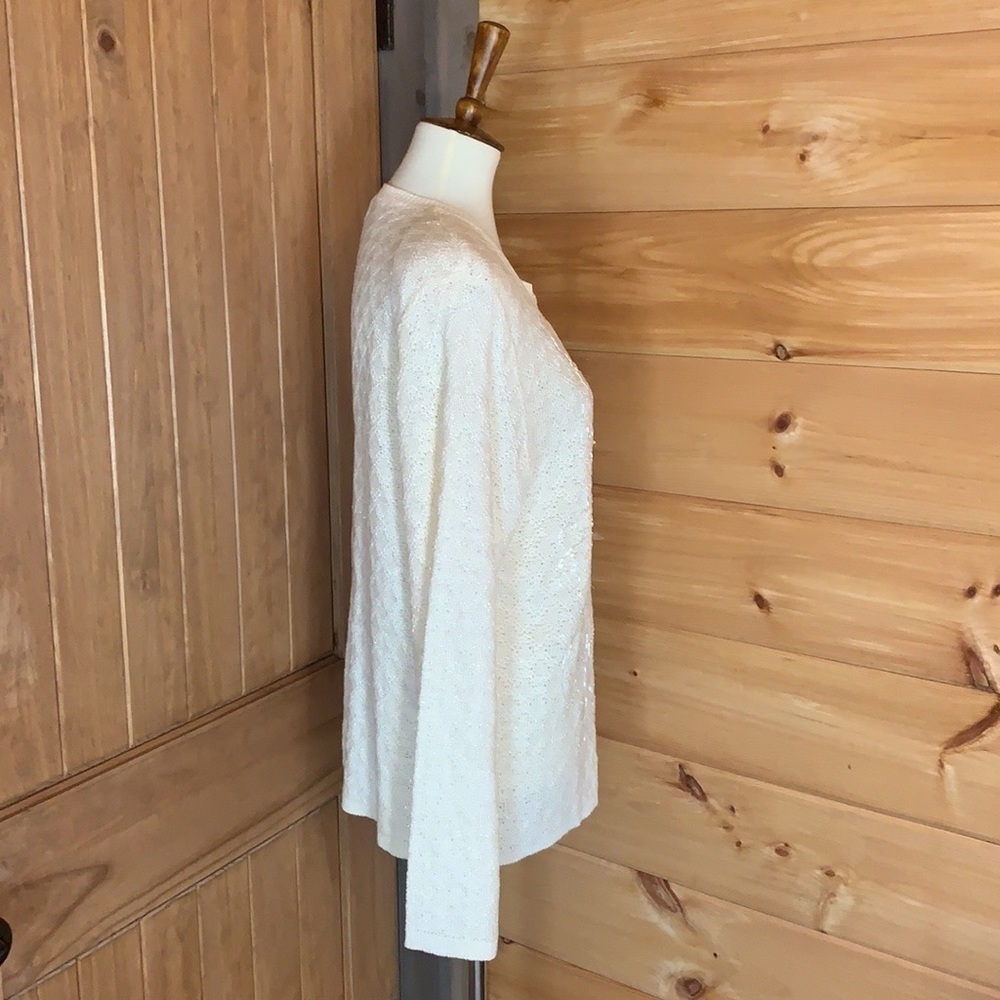 Vintage Alfred Dunner cream cardigan sweater with beads and tiny pearls Large - Picture 3 of 11